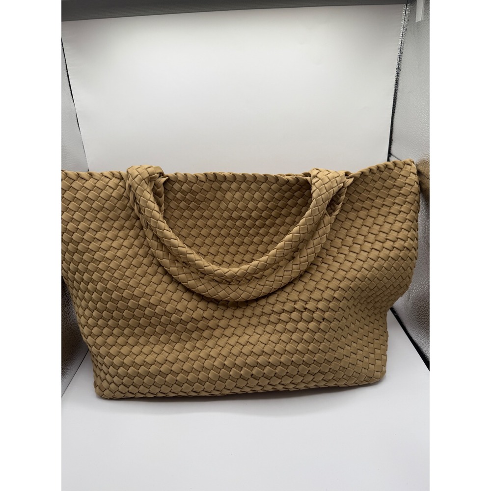 Sol and Selene Sky's the Limit Woven Tote Bag Women LG Tan Basketweave Shoulder